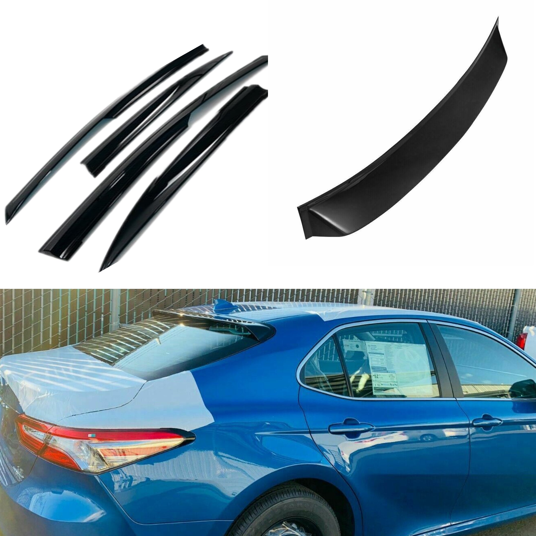 Fit 2012-2017 Toyota Camry 3D Mugen Style Vent Window Visors Rain Sun Wind Guards Shade Deflectors & Rear Roof Spoiler Wings