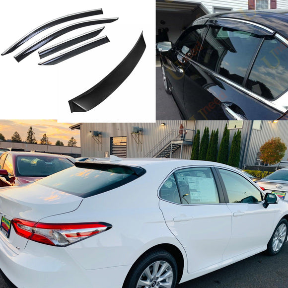 Fit 2012-2017 Toyota Camry Window Visor Rain Sun Shades Vent & Rear Roof Spoiler Wings
