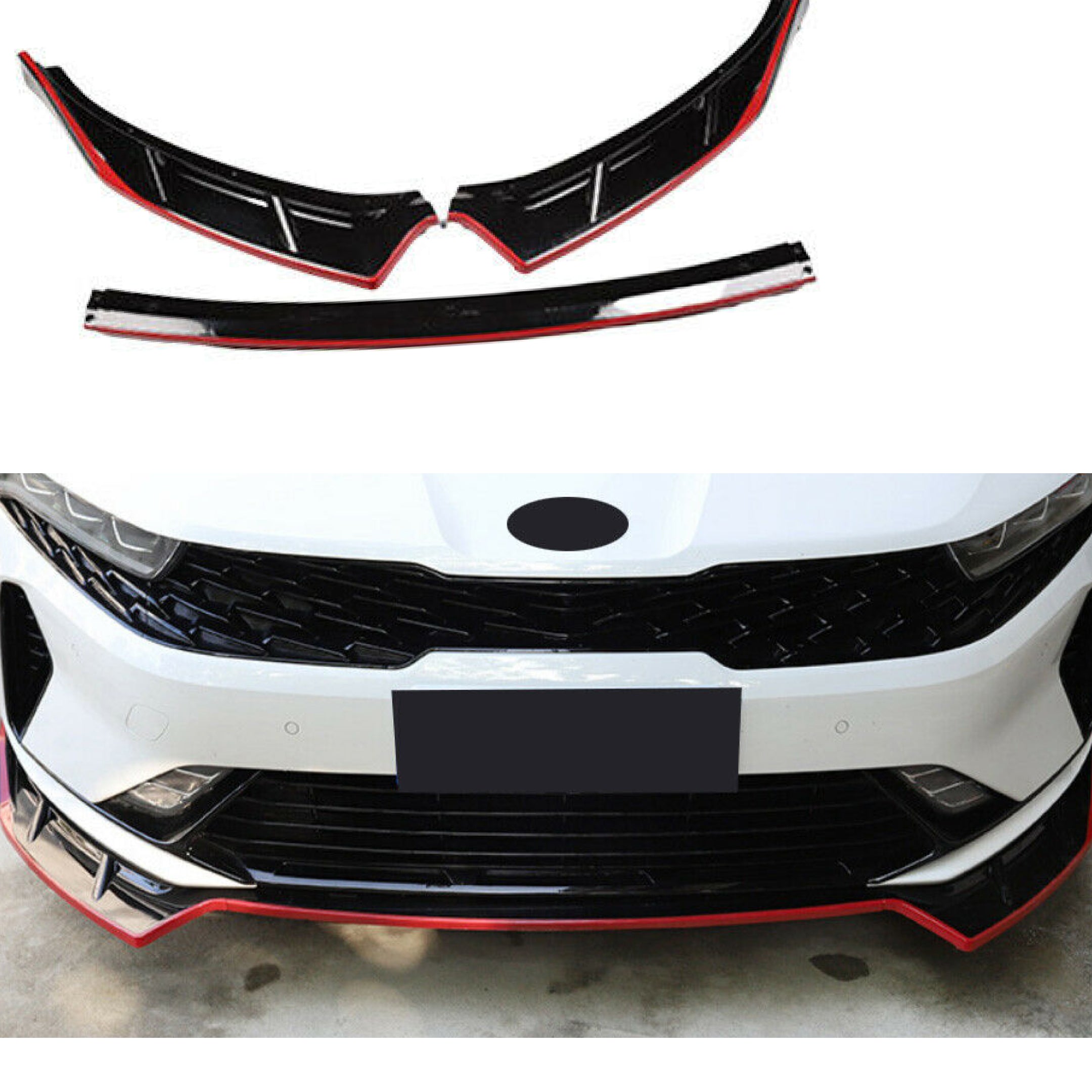 For K5 2021 2022 2023 Performance Style Front Bumper Lip Spoiler (Gloss Black with Red Trim)