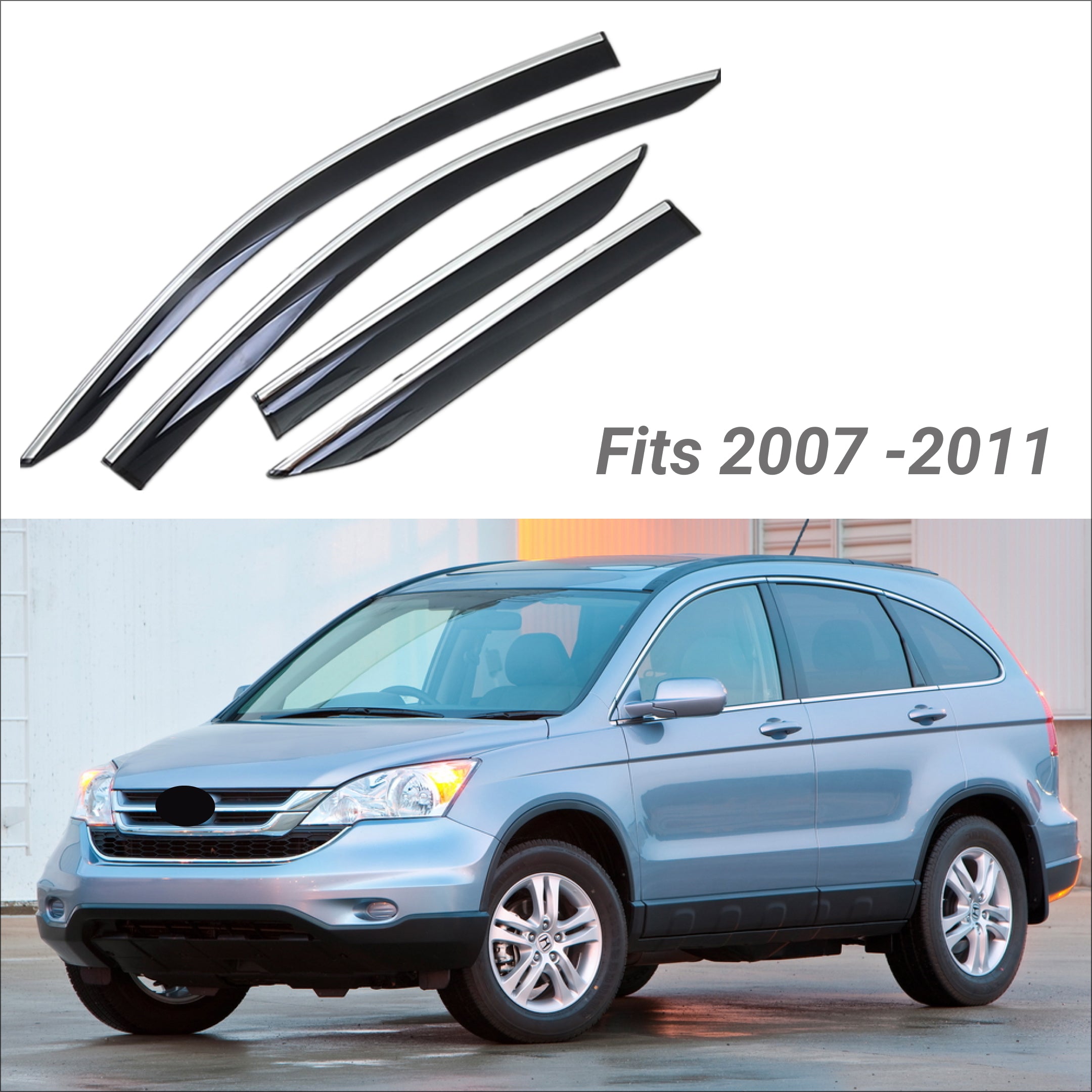 Compatible con Honda CR-V 2007-2011, viseras de ventana de ventilación con clip cromado, protectores contra viento y lluvia, deflectores de sombra - 0