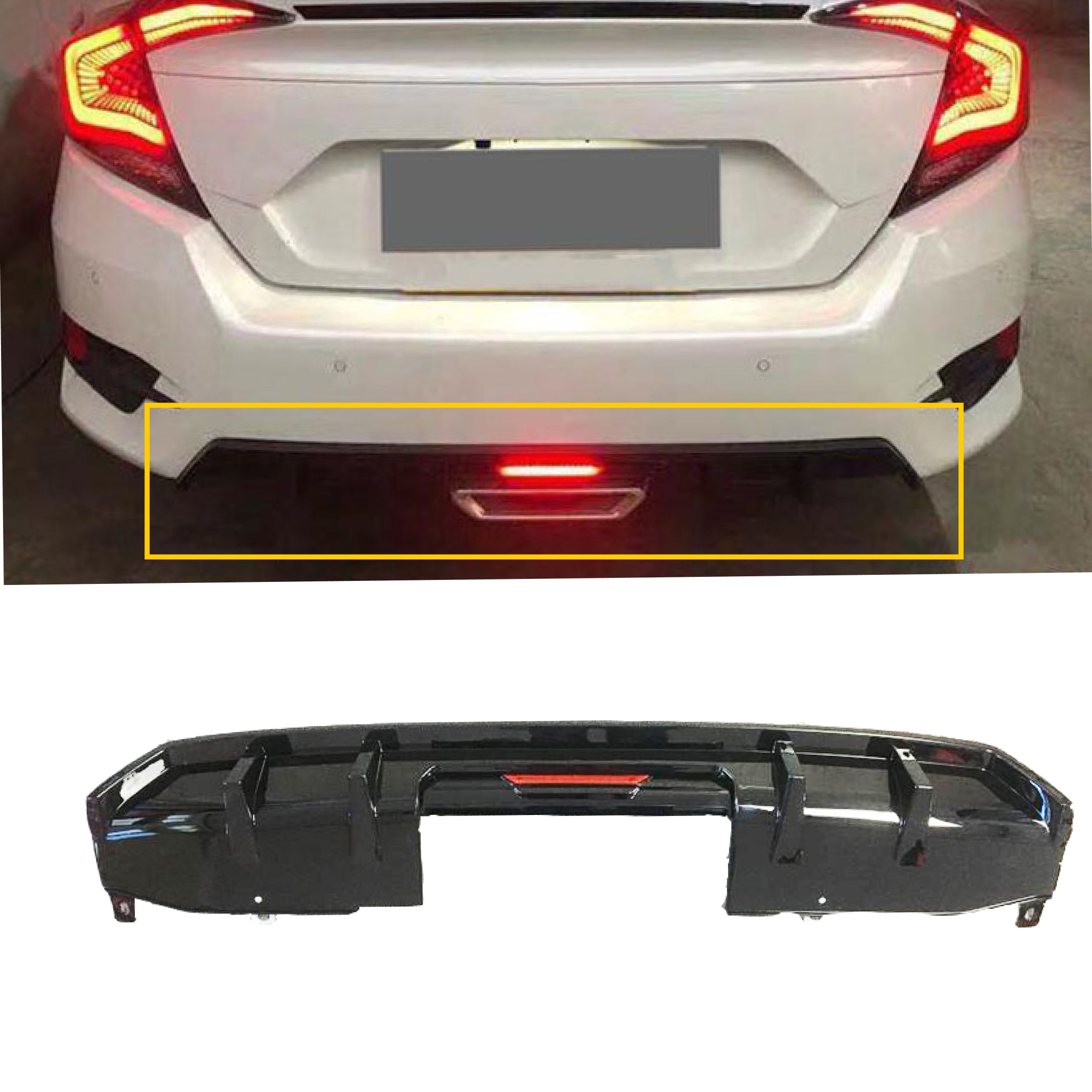 Fits 2016-2021 Honda Civic Sport Sedan Rear Bumper Lip Spoiler Diffuser LED Rear Corners-1