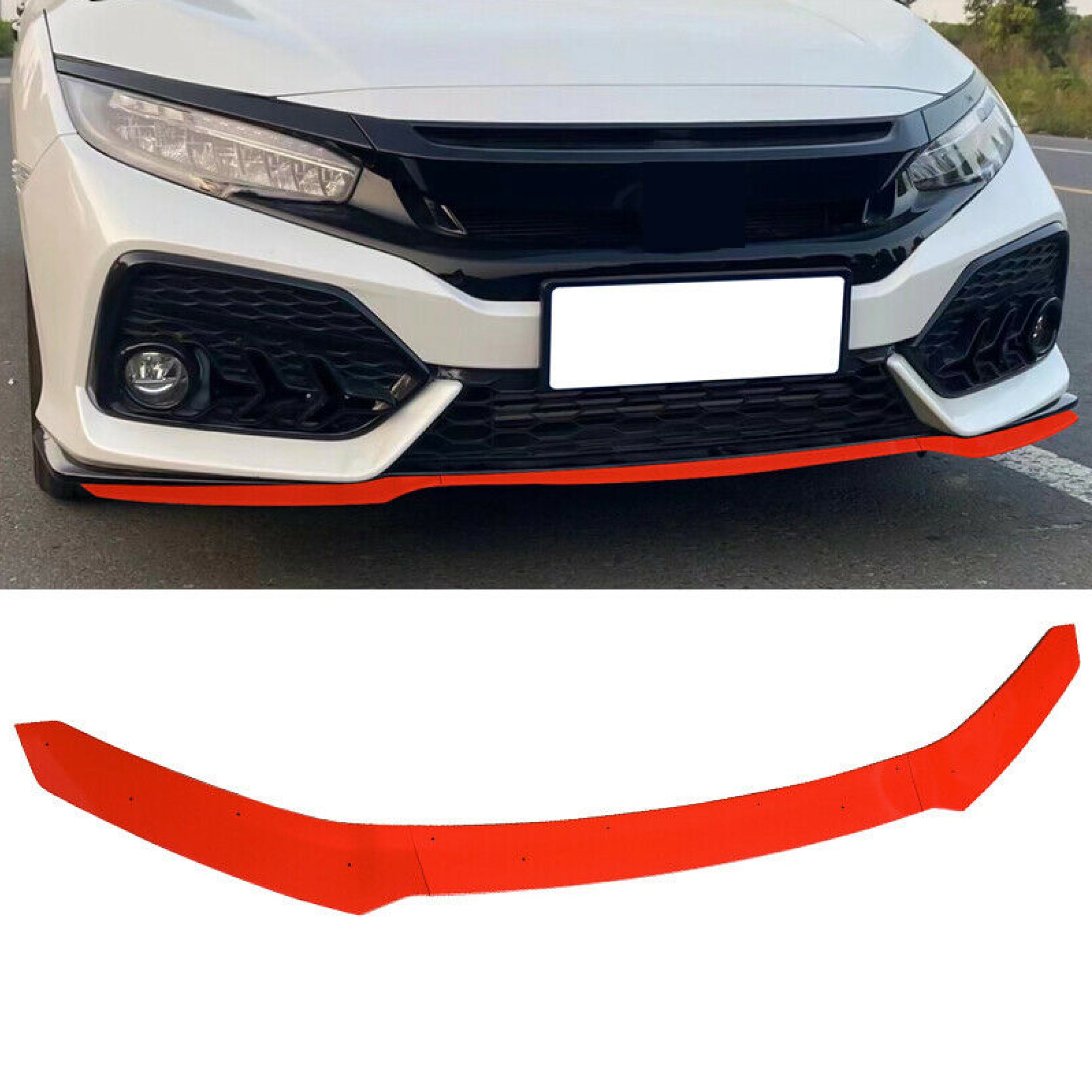 Fits 2017-2021 CIVIC Hatchback & Si HFP Front Bumper Lip Spoiler (Glossy Red)