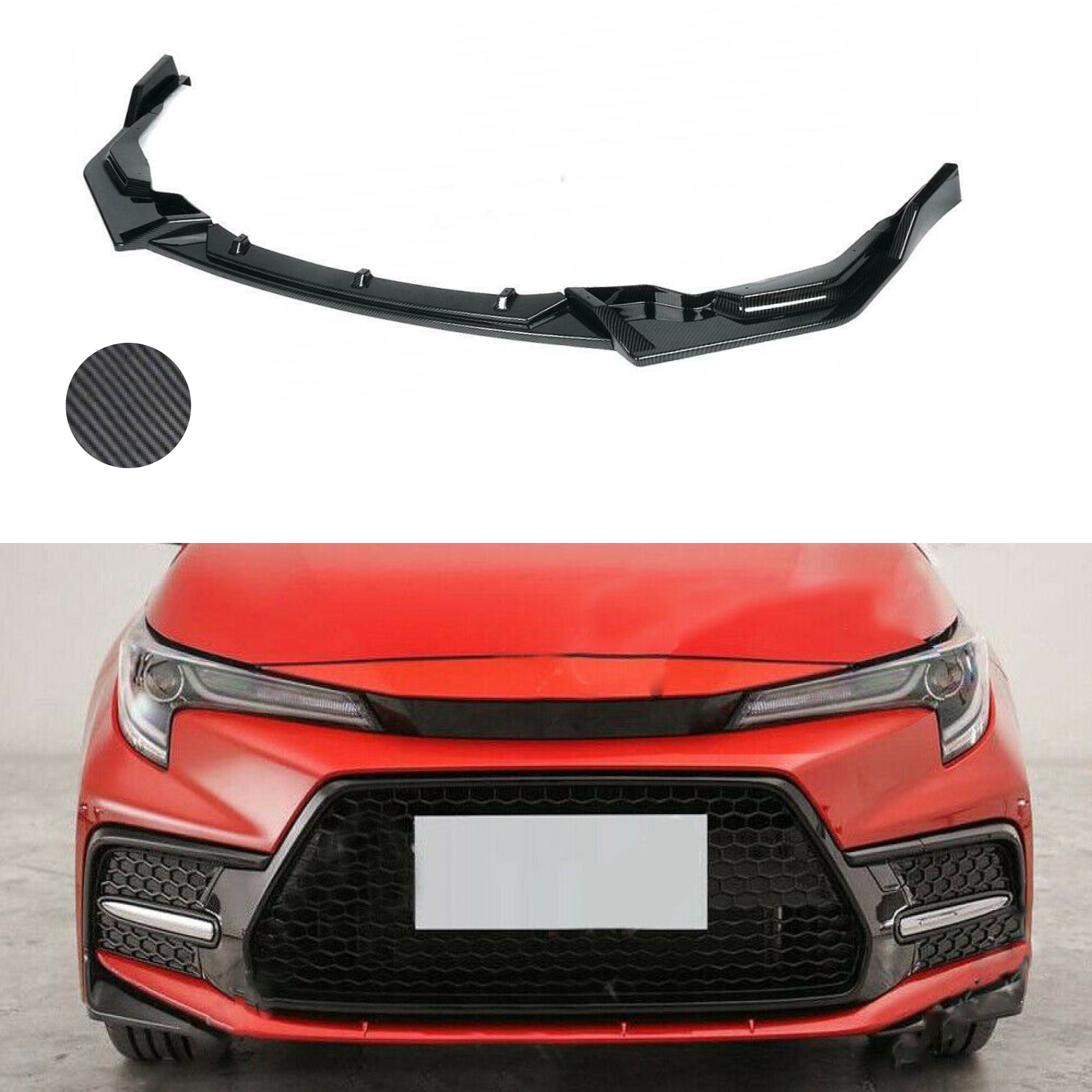 Se adapta al alerón del cuerpo del labio del parachoques delantero del Toyota Corolla SE XSE 2020-2021 (estampado de fibra de carbono)