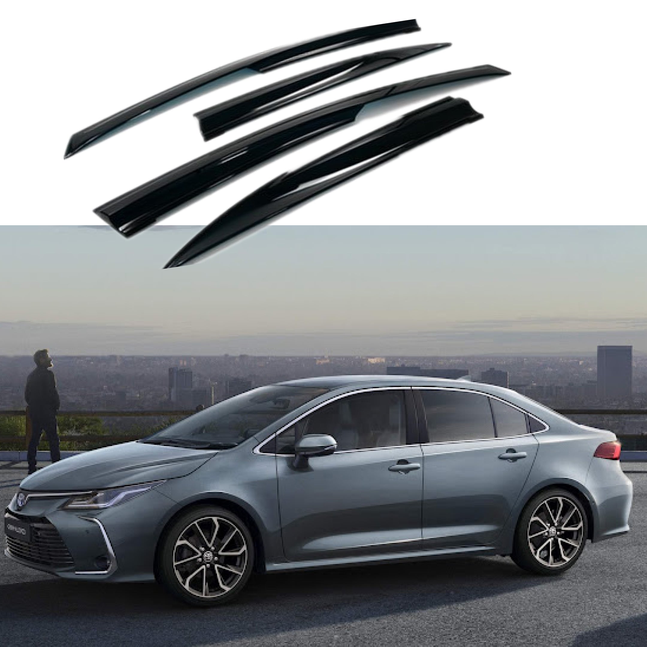 Fit 2020-2022 Toyota Corolla Sedan 3D Mugen Style Vent Window Visors Rain Sun Wind Guards Shade Deflectors