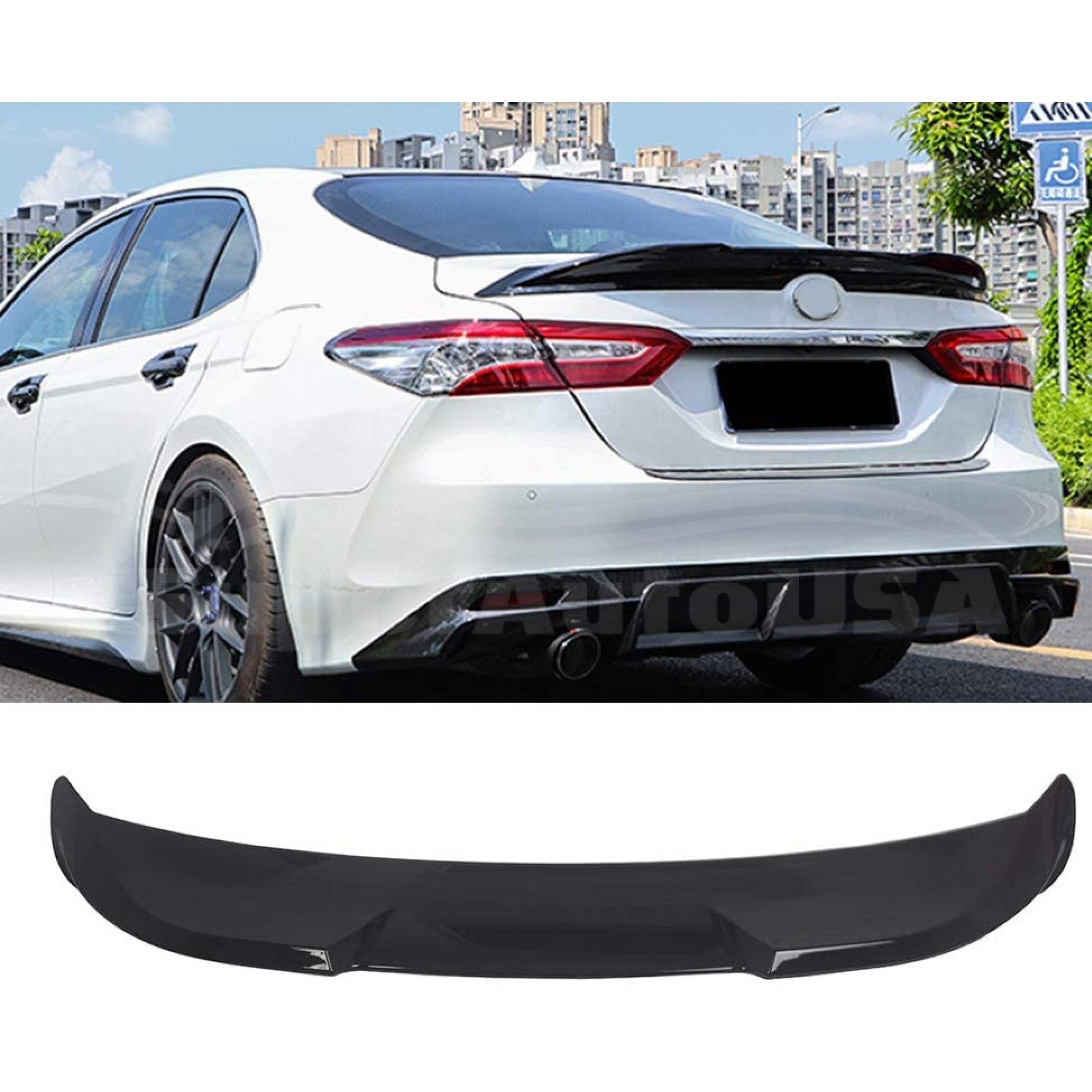 Fit 2018-2024 Toyota Camry TRD Style Rear Trunk Spoiler Wing (Gloss Black) - 0