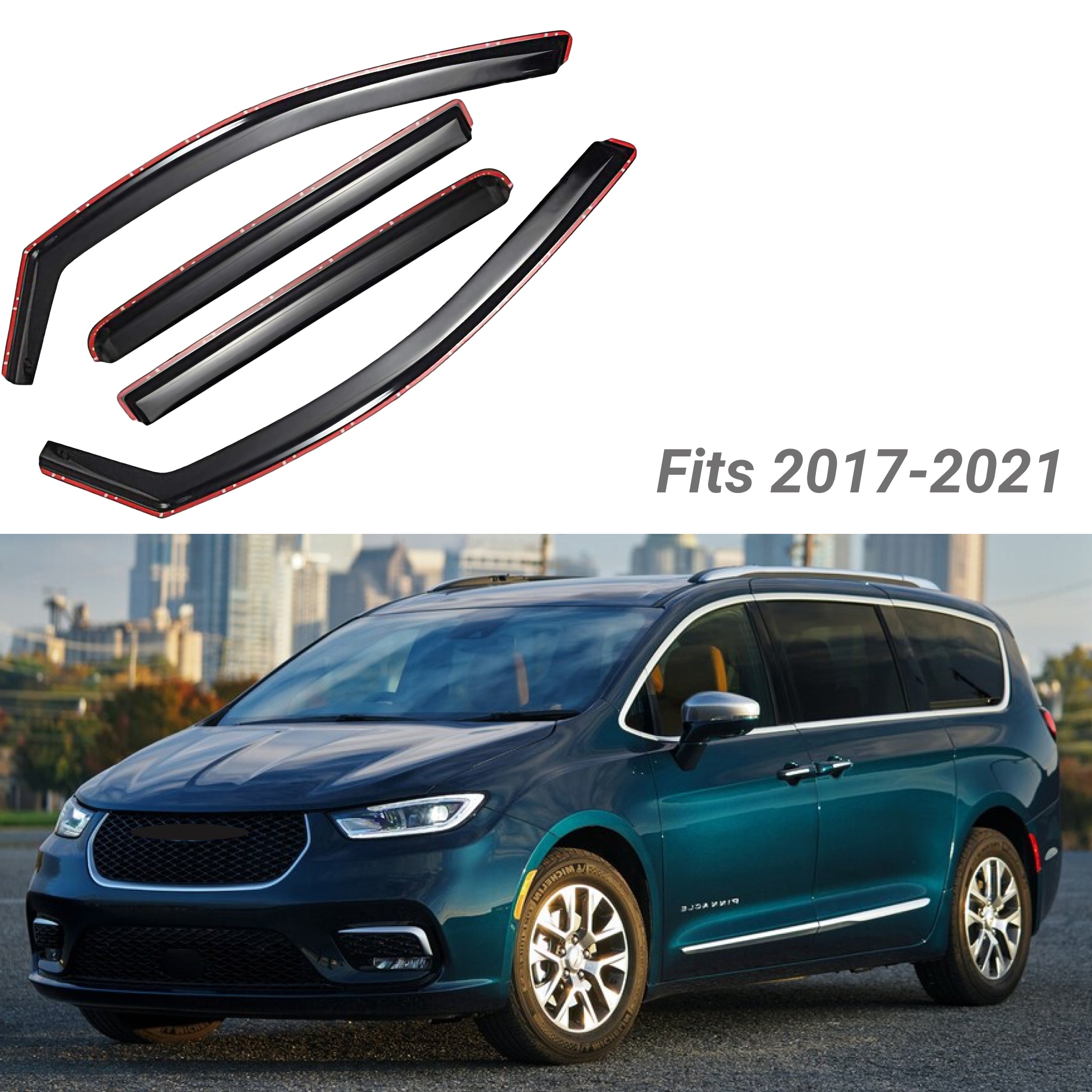 Fit 2017-2021 Chrysler Pacifica In-Channel Vent Window Visors Rain Sun Wind Guards Shade Deflectors - 0
