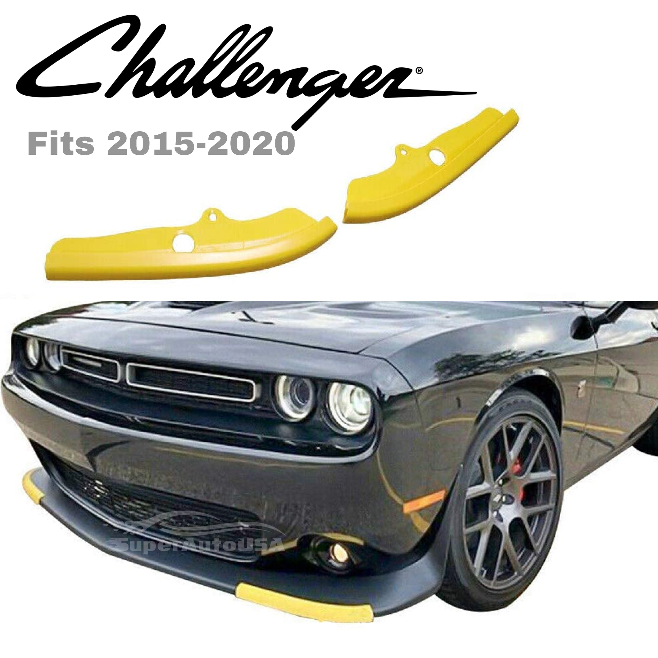 Protector divisor de labios para parachoques delantero para Dodge Challenger R/T SCAT Pack 2015-2020 (amarillo) - 0