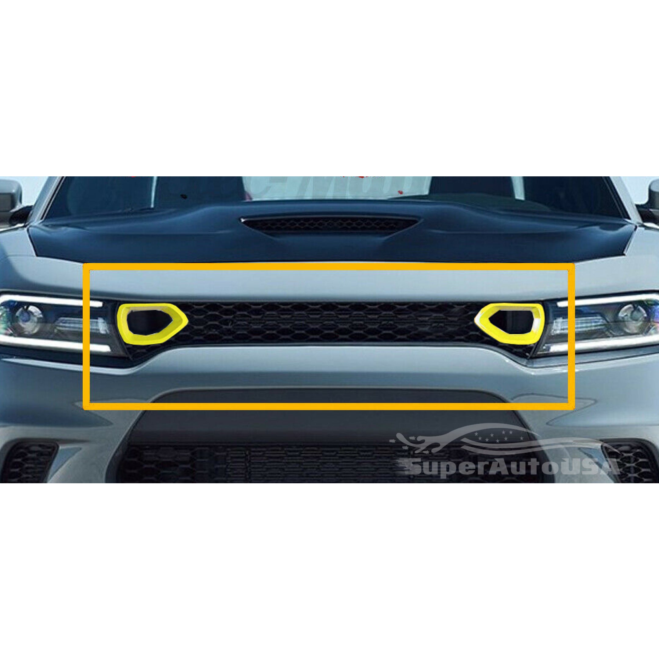 Se adapta a Dodge Charger SRT Scat Pack 2015-2020, parrilla delantera, doble entrada, bisel de aire (amarillo) - 0