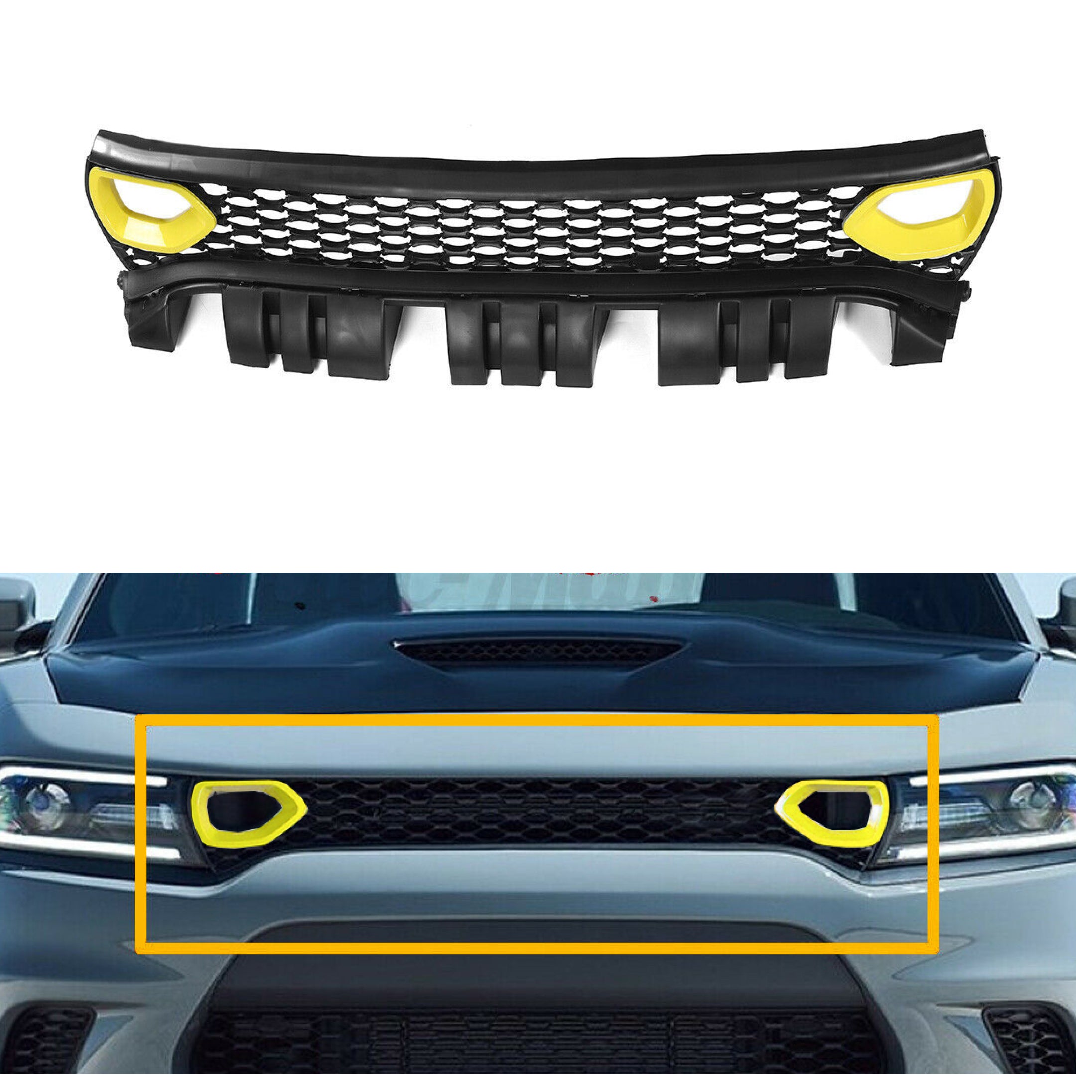 Fits 2015-2020 Dodge Charger SRT Scat Pack Front Grille Dual Inlets Air Bezel (Yellow)