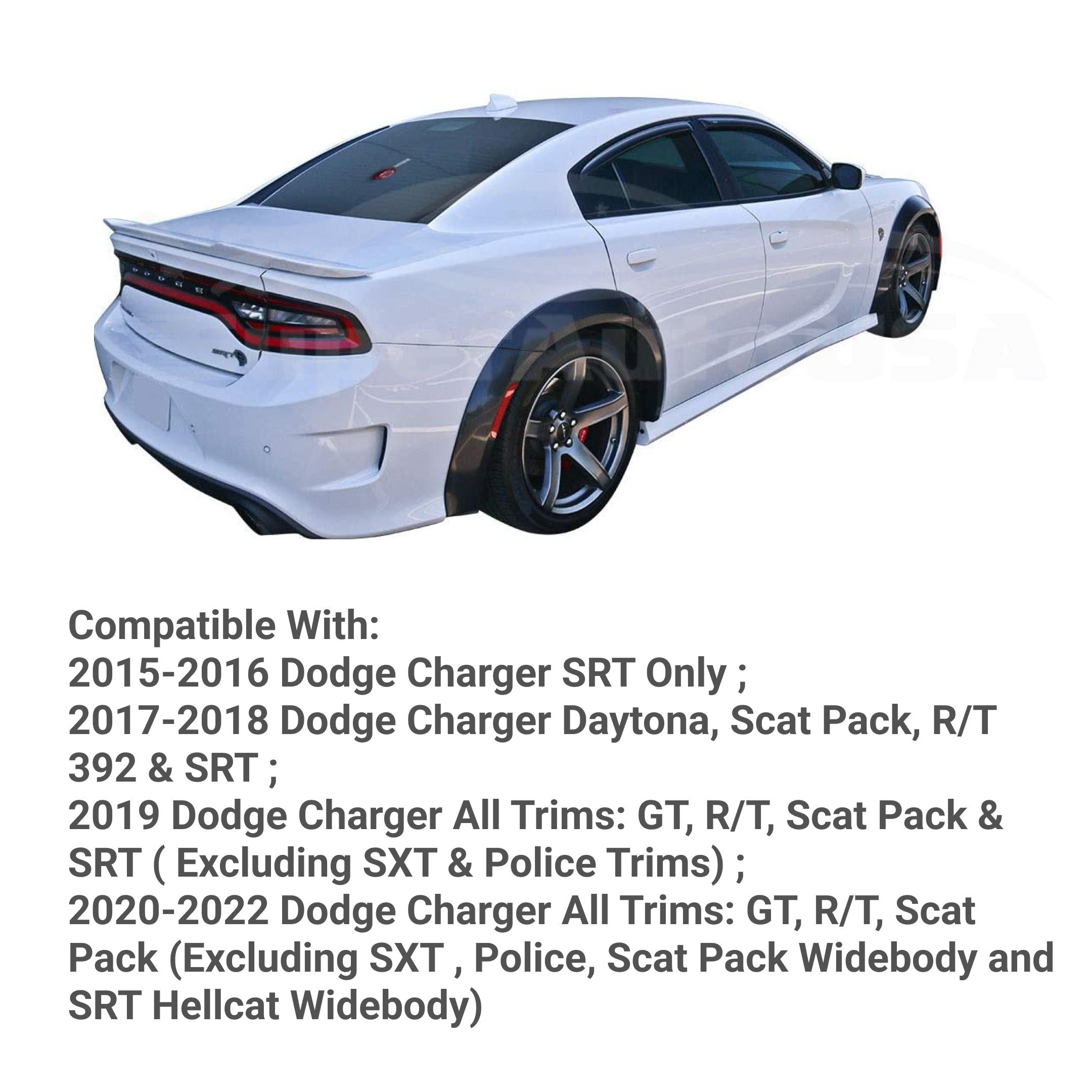 Se adapta a la cubierta de rueda de guardabarros negro sin pintar para Dodge Charger 2015-2022
