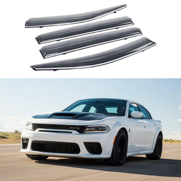Fit 2011-2021 Dodge Charger Clip-On Chrome Trim Vent Window Visors Rain Sun Wind Guards Shade Deflectors