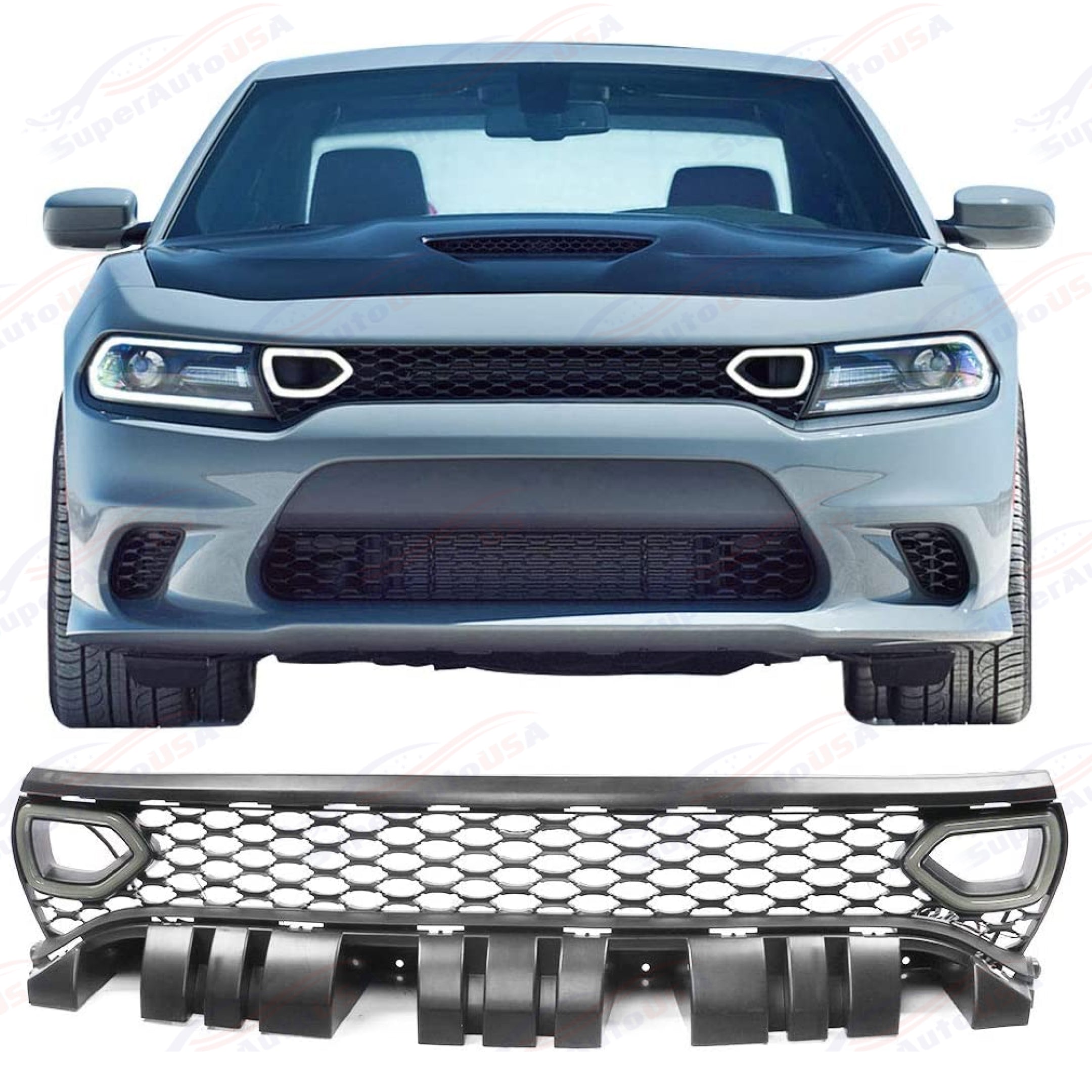 FOR 2015-2022 CHARGER R/T SCAT PACK SRT STYLE  MESH Front Grille Grill With LRD RDL Lights - 0