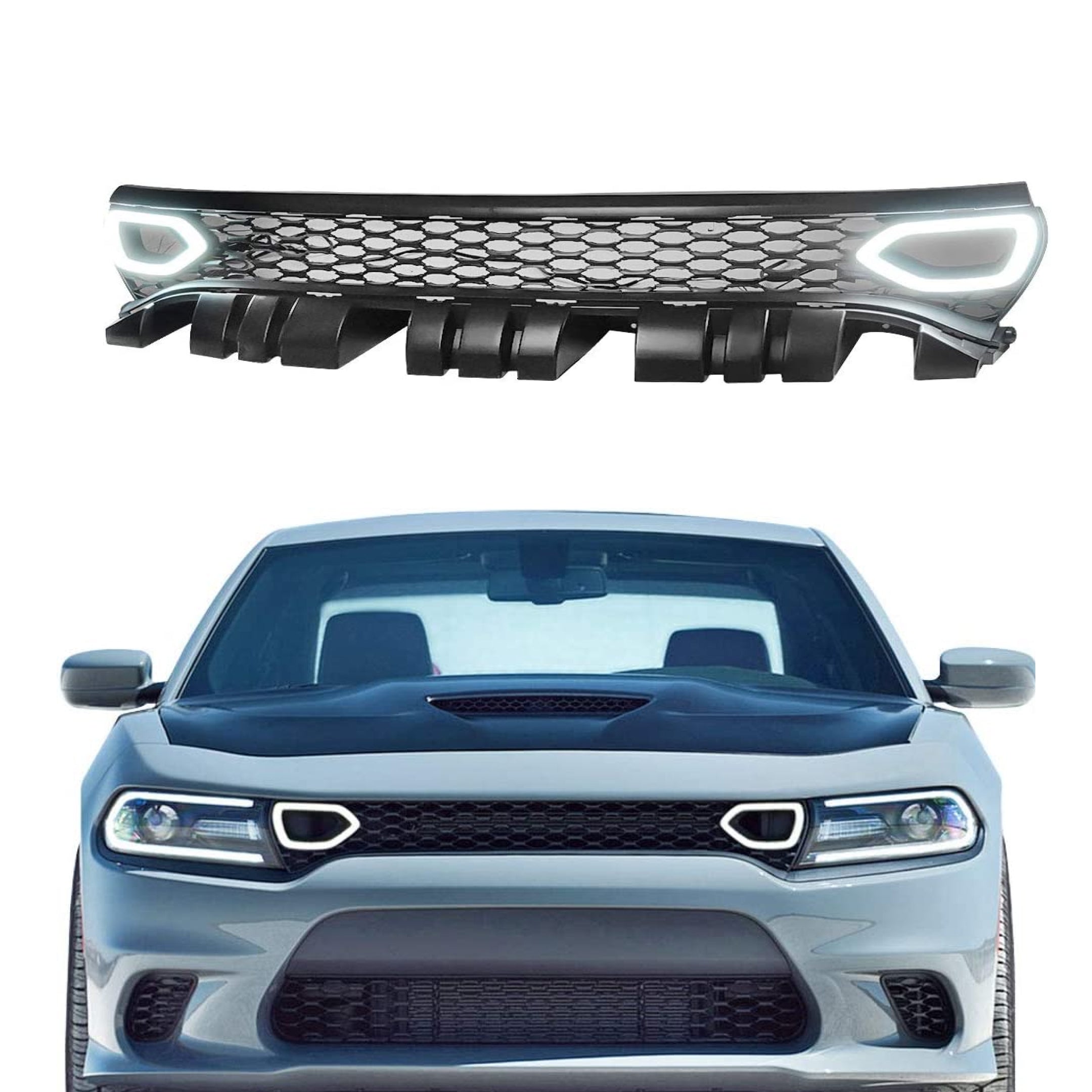 FOR 2015-2022 CHARGER R/T SCAT PACK SRT STYLE  MESH Front Grille Grill With LRD RDL Lights-1
