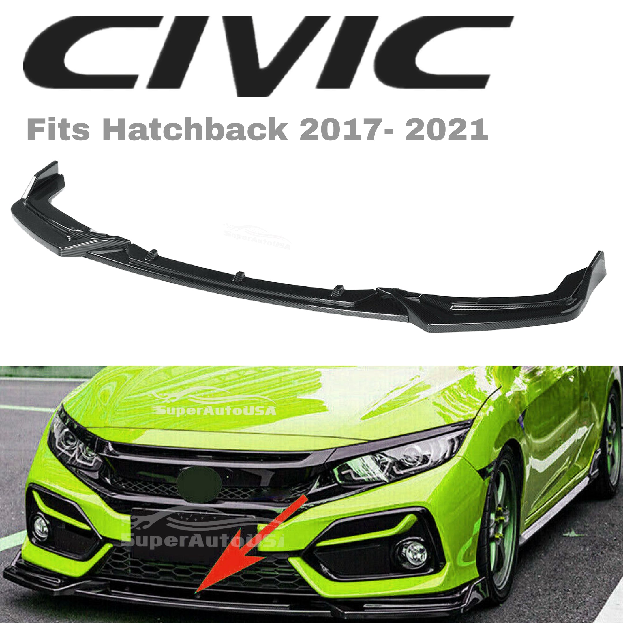 Fits 2017-2021 Honda CIVIC Hatchback Si Performance Front Bumper Lip (Gloss Black) - 0