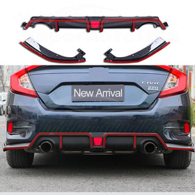 Fits 2016-2021 Honda CIVIC Sedan Rear Diffuser w/ LED Light (Gloss Black)