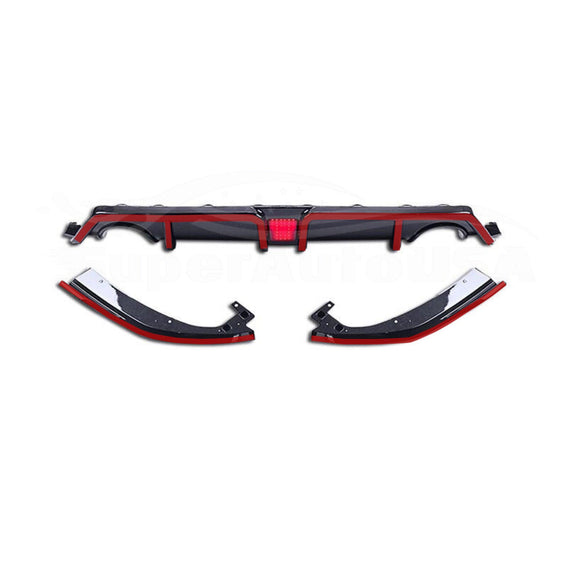 Fits 2016-2021 Honda CIVIC Sedan Rear Diffuser w/ LED Light (Gloss Black)