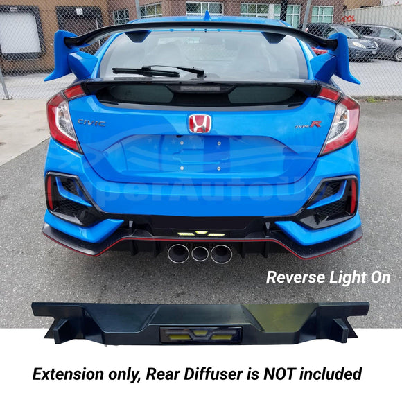 Fits 2016-2021 Honda Civic Hatchback Rear Diffuser Bumper with LED Brake Light Extension (Extra Gloss Carbon Fiber Print and Unpainted Black)