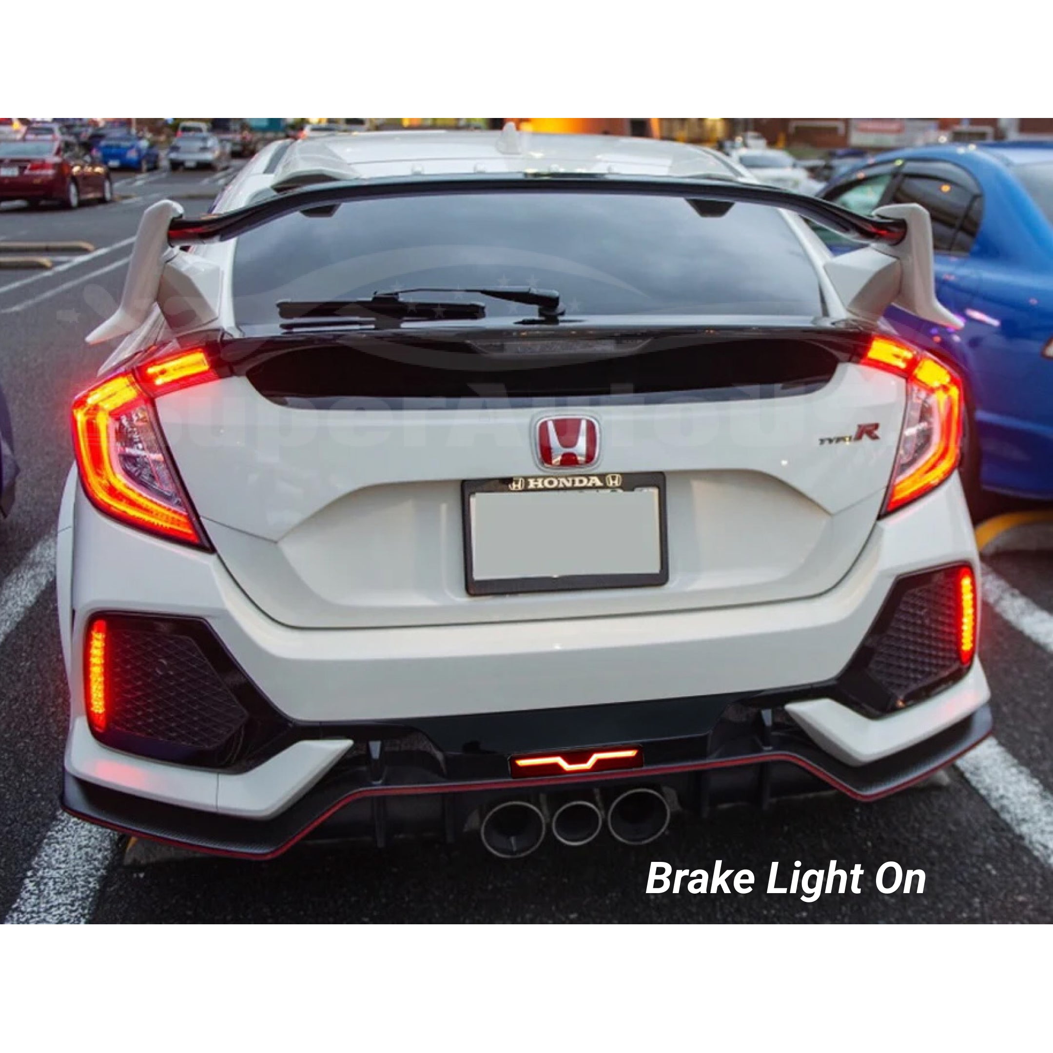 Fits 2016-2021 Honda Civic Hatchback Rear Diffuser LED Brake Light Extension (Unpainted Black) - 0