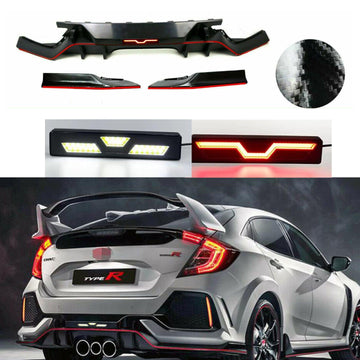 Se adapta al parachoques difusor trasero Honda Civic Hatchback 2016-2021 con extensión de luz de freno LED (impresión de fibra de carbono extra brillante y negro sin pintar) 