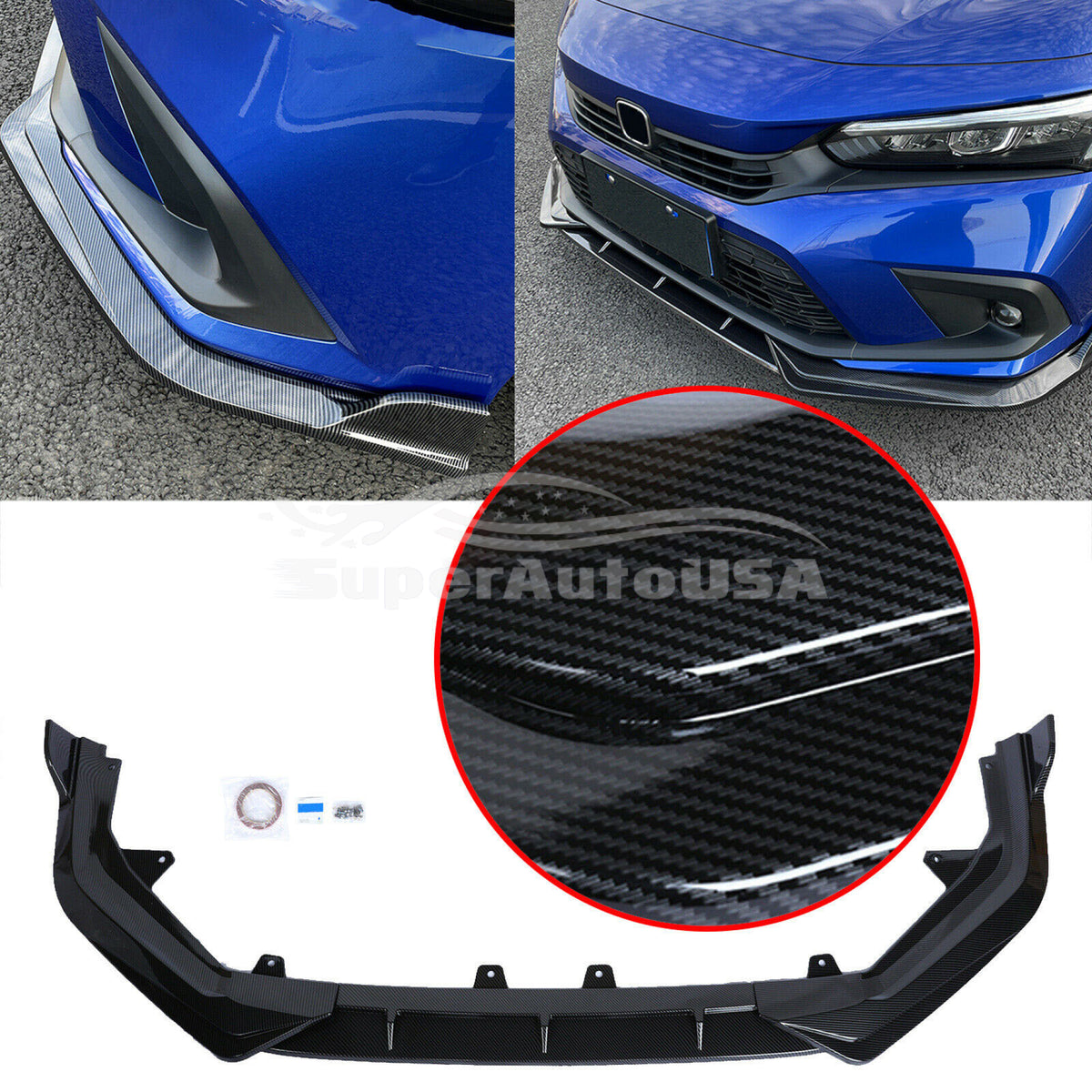 For 2022-2023 Honda Civic 11th Front Bumper Lip Spoiler Splitters (Car ...