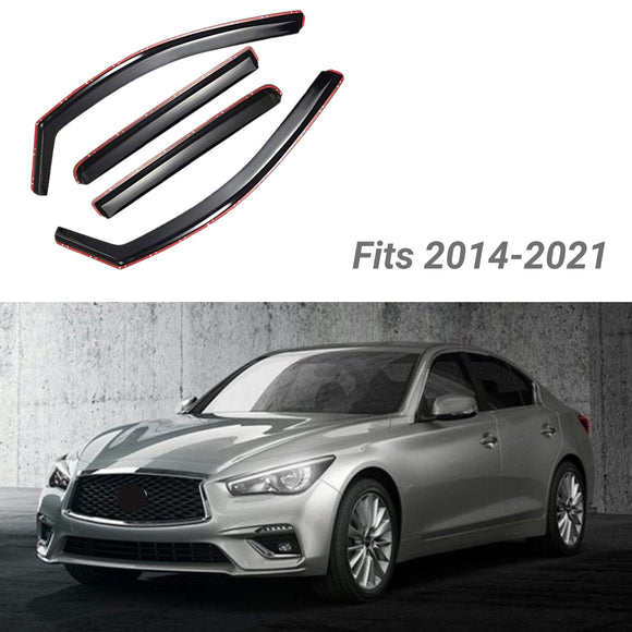 Fit 2014-2017 INFINITI Q50 In-Channel Vent Window Visors Rain Sun Wind Guards Shade Deflectors