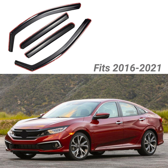 Fit 2016-2021 Honda Civic Sedan In-Channel Vent Window Visors Rain Sun Wind Guards Shade Deflectors