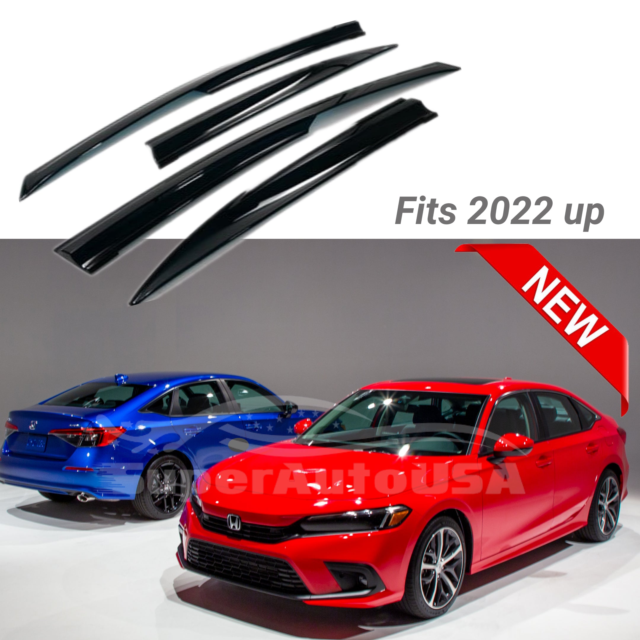 Ajuste 2022 en adelante Honda Civic 3D Mugen Style Vent Window Viseras Rain Sun Wind Guards Shade Deflectors - 0
