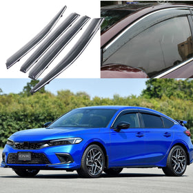 Fits 2022-23 Honda Civic Hatchback Clip-On Chrome Trim Vent Window Visors Rain Sun Wind Guards Shade Deflectors