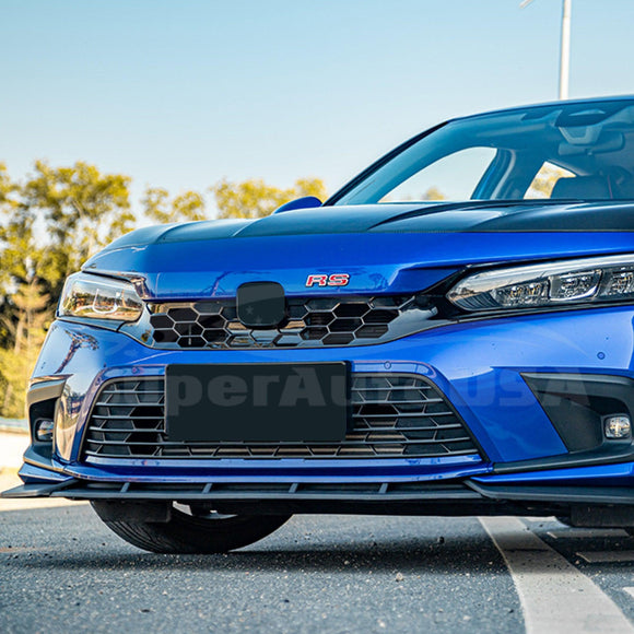 Fit 22-23 Honda Civic Type R Gloss Black Si Style Front Bumper Honeycomb Grille