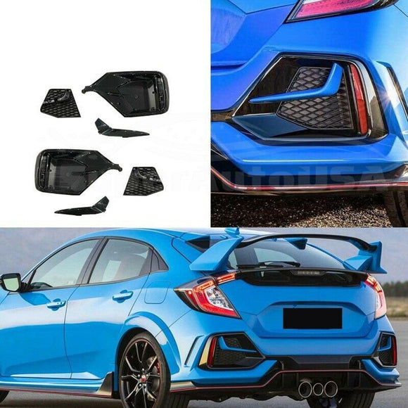 Fits 2017-2021 Honda Civic Hatchback Rear Bumper Garnish Reflectors (Black & Red Trim)