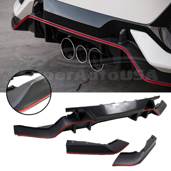 Fits 2017-2021 Honda Civic Hatchback Rear Bumper Garnish Reflectors (Black & Red Trim)