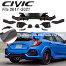 Fits 2017-2021 Honda Civic Hatchback Rear Bumper Spoiler Garnish Reflectors (Carbon Fiber Print and Red Trim)-5