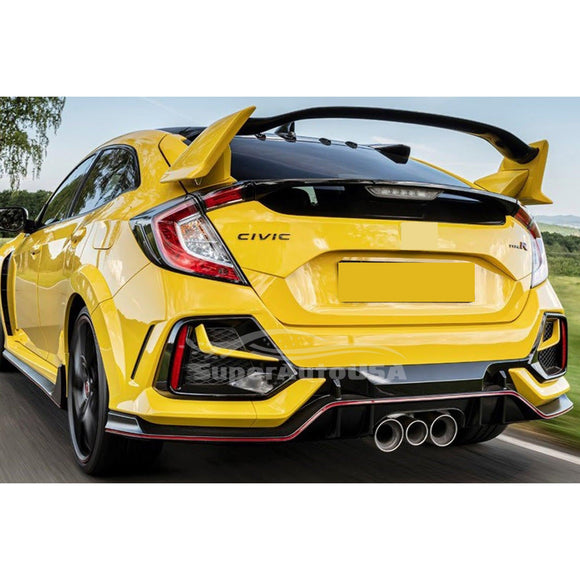 Fits 2017-2021 Honda Civic Hatchback Rear Bumper Spoiler Garnish Reflectors (Carbon Fiber Print and Red Trim)