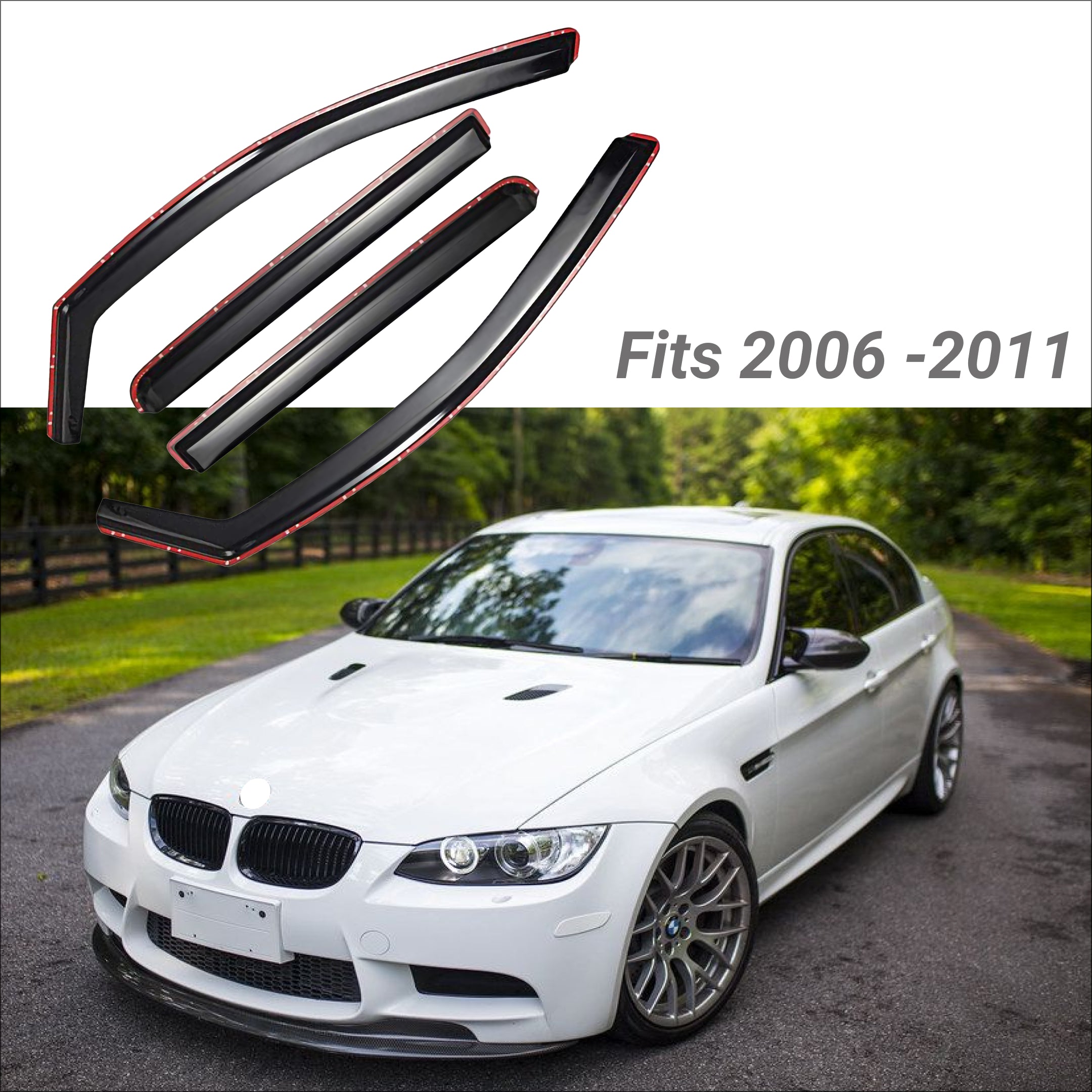Fit 2006-2011 BMW E90 3 Series In-Channel Vent Window Visors Rain Sun Wind Guards Shade Deflectors - 0