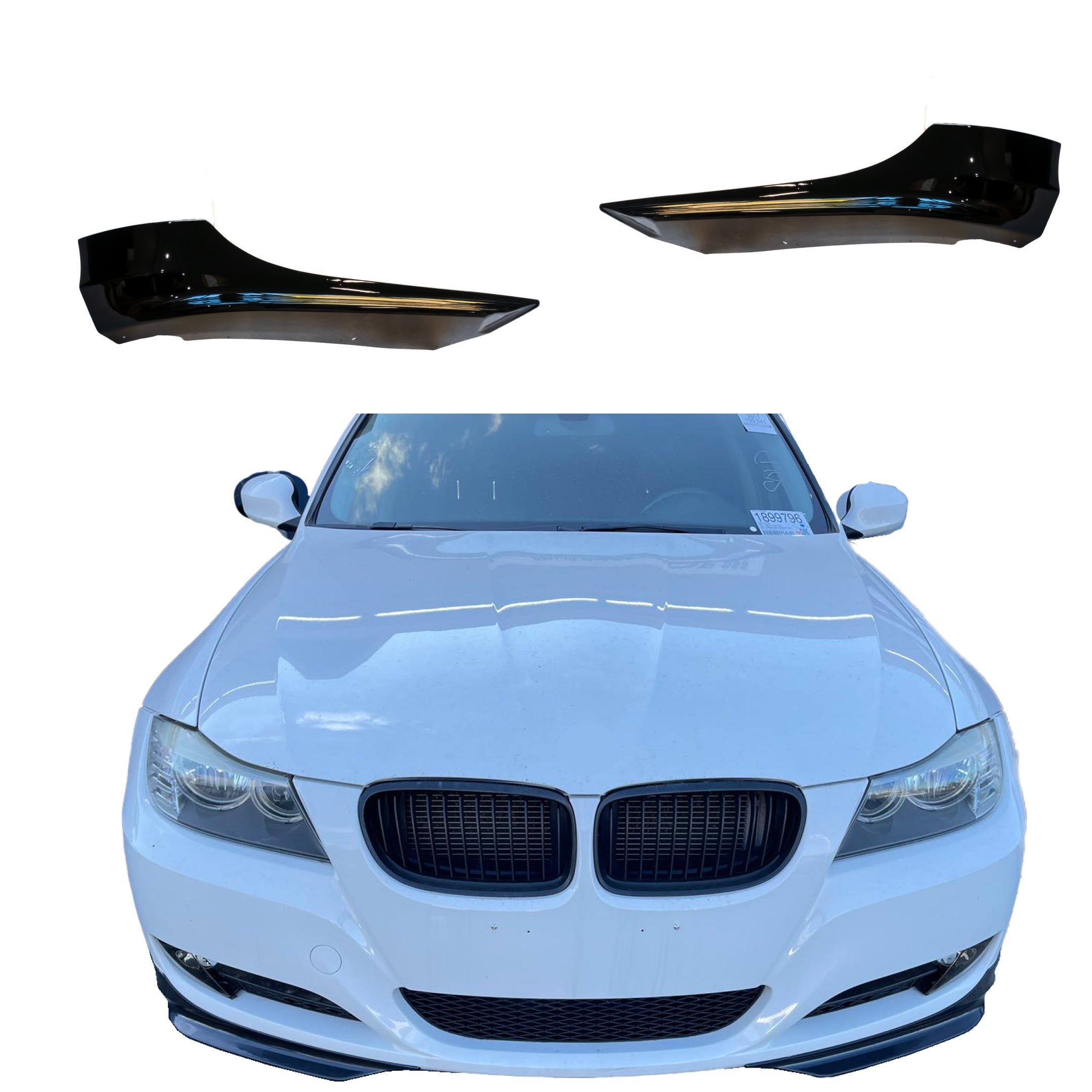 Fits 05-08 BMW E90 3-Series 4Dr Sedan Gloss Black OE Style Front Lip Splitters