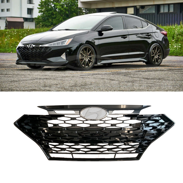 For Hyundai Elantra Sedan Sport 2019-2020 Mesh Style Front Bumper Grill Grille (Gloss Black & Chrome)
