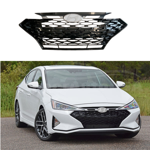 For Hyundai Elantra Sedan Sport 2019-2020 Mesh Style Front Bumper Grill Grille (Gloss Black & Chrome)