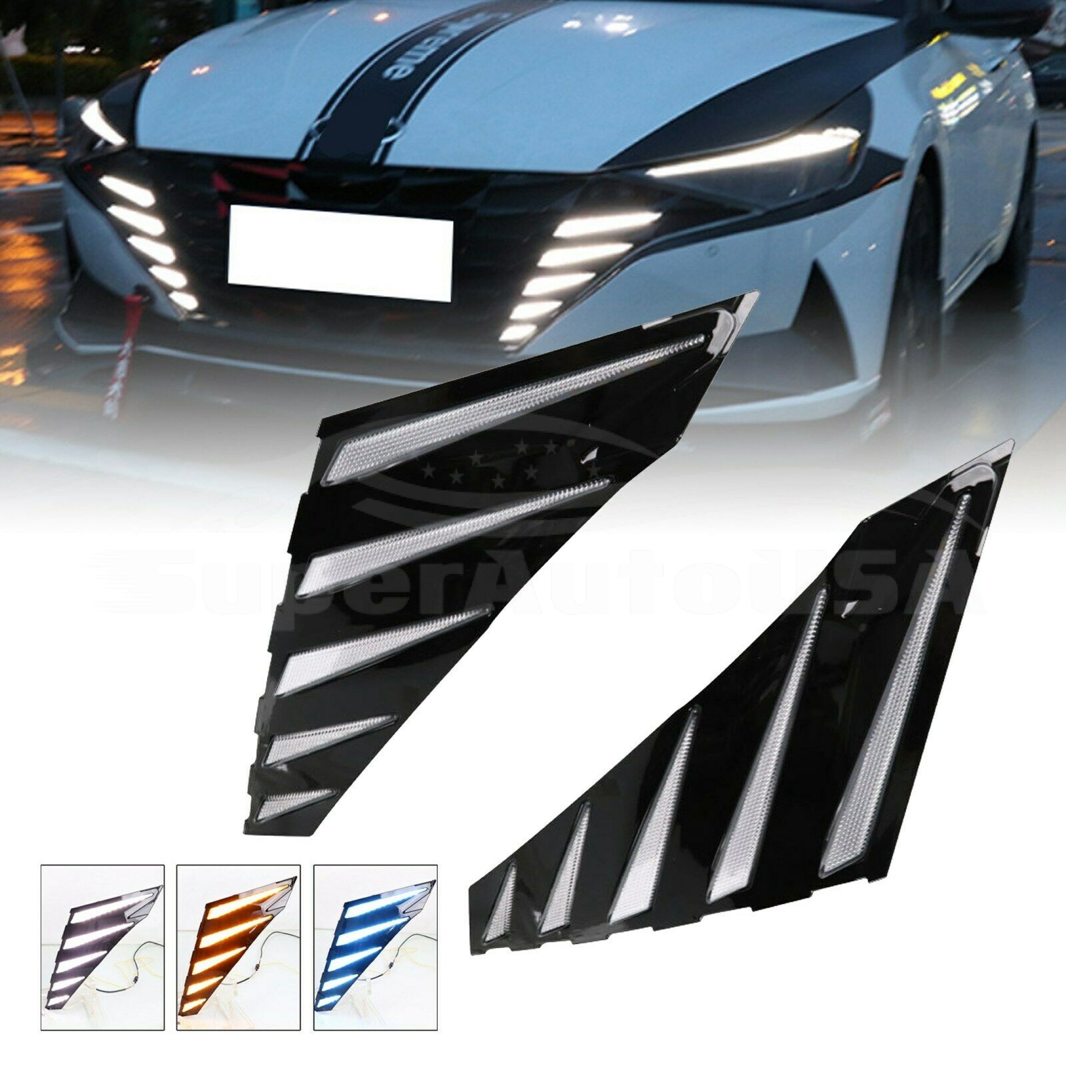 For Hyundai Elantra 2021-2022 Front Grille LED Driving Lights Turn Signal 3-Color 2PCS-2