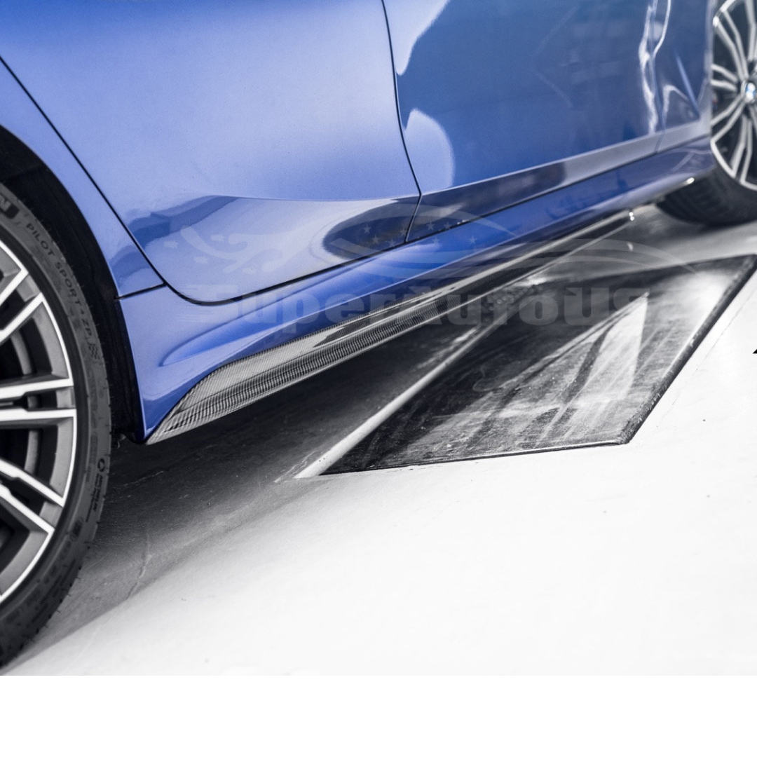 Compatible con faldas laterales negras estilo BMW 3 Series F30 F31 M 2012-2018 (estampado de fibra de carbono).