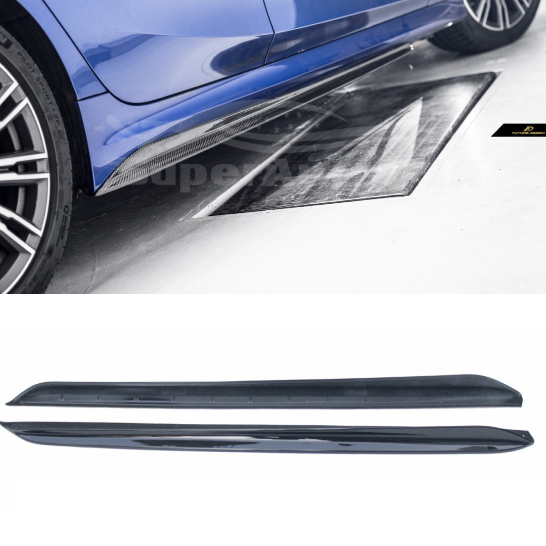 Compatible con faldas laterales negras estilo BMW 3 Series F30 F31 M 2012-2018 (estampado de fibra de carbono). - 0