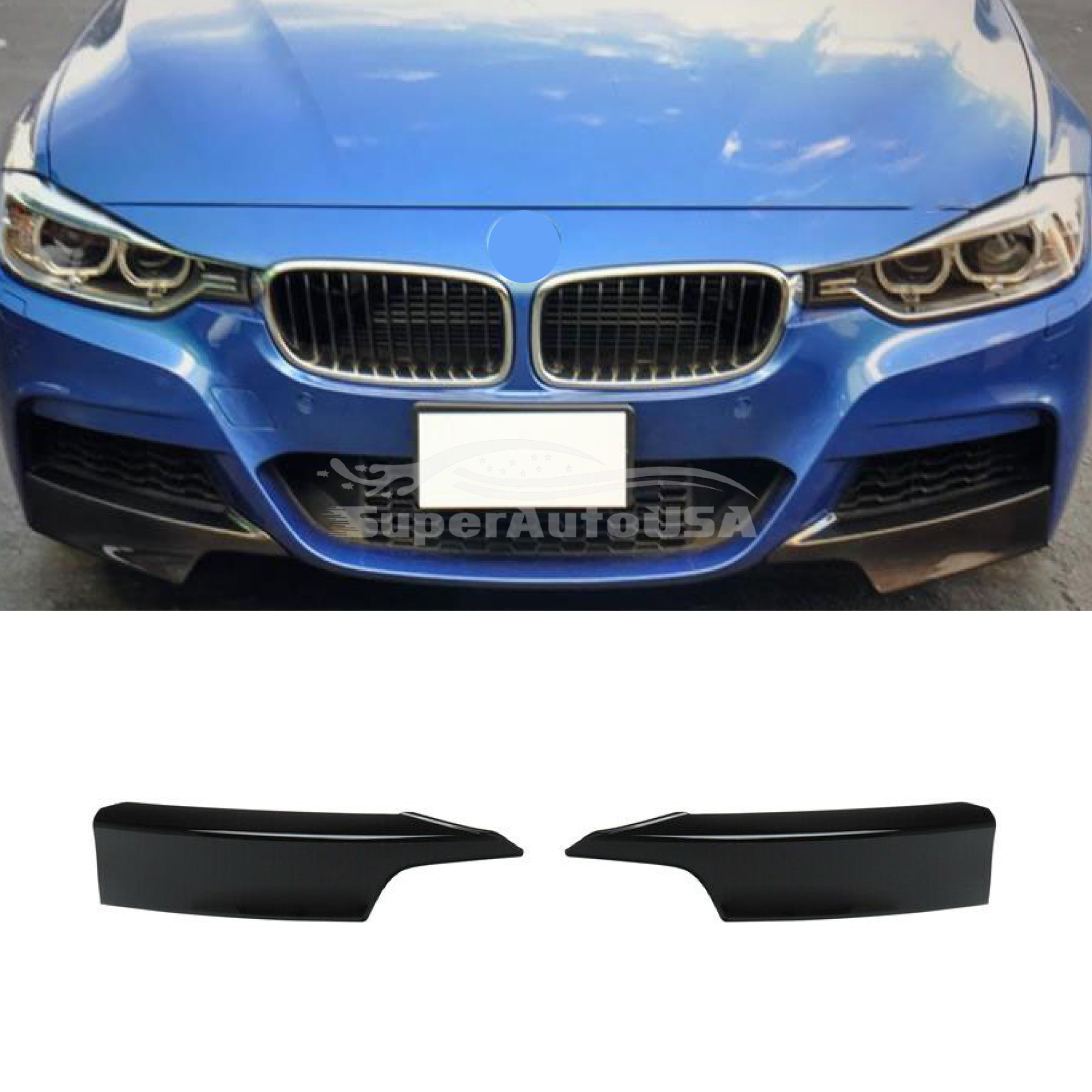 Compatible con divisores de esquina de labios de parachoques delantero BMW 3 Series F30 M Sport 2012-2018 (negro brillante) - 0