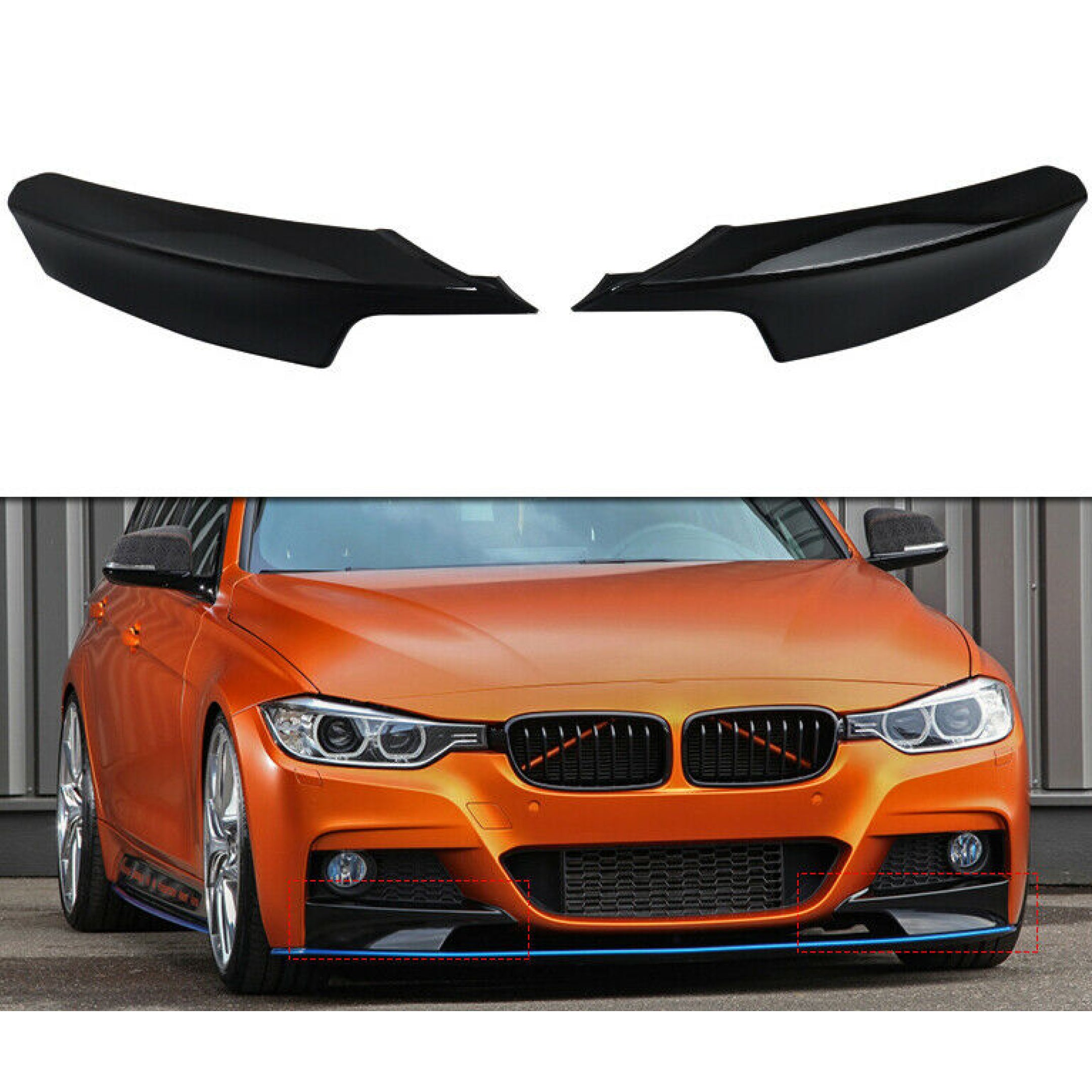 Compatible con divisores de esquina de labios de parachoques delantero BMW 3 Series F30 M Sport 2012-2018 (negro brillante)