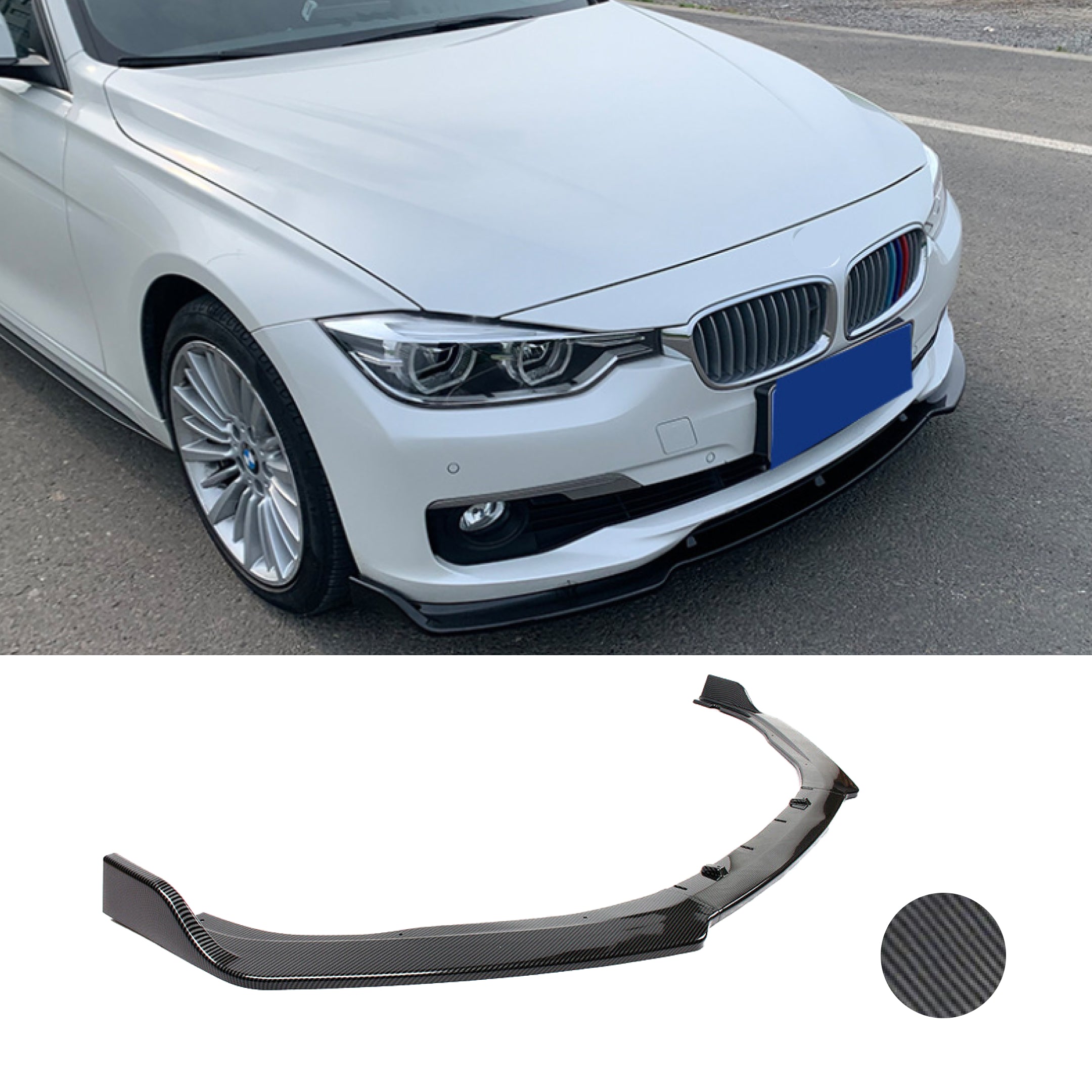 Fits 2013-2018 BMW F30 F31 3 SERIES Sedan Base Front Bumper Lip Spoiler (Carbon Fiber Print)