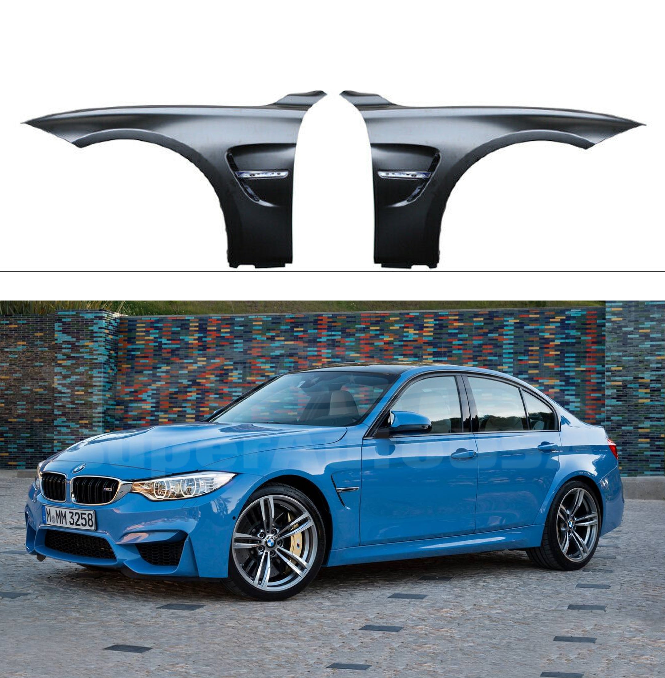 For 2012-2018 BMW 3 Series F30 M3 M4 Style Black Steel Fenders Side Vent (Unpainted Black) - 0