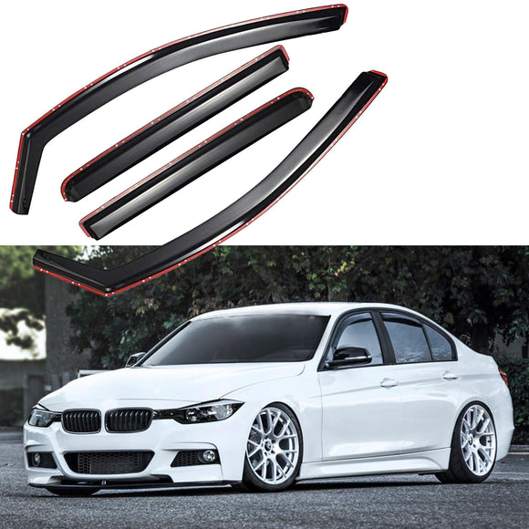 Se adapta a BMW Serie 3 F30 2012-2018, viseras para ventanas con ventilación en canal, protectores contra la lluvia, el sol y el viento, deflectores de sombra 
