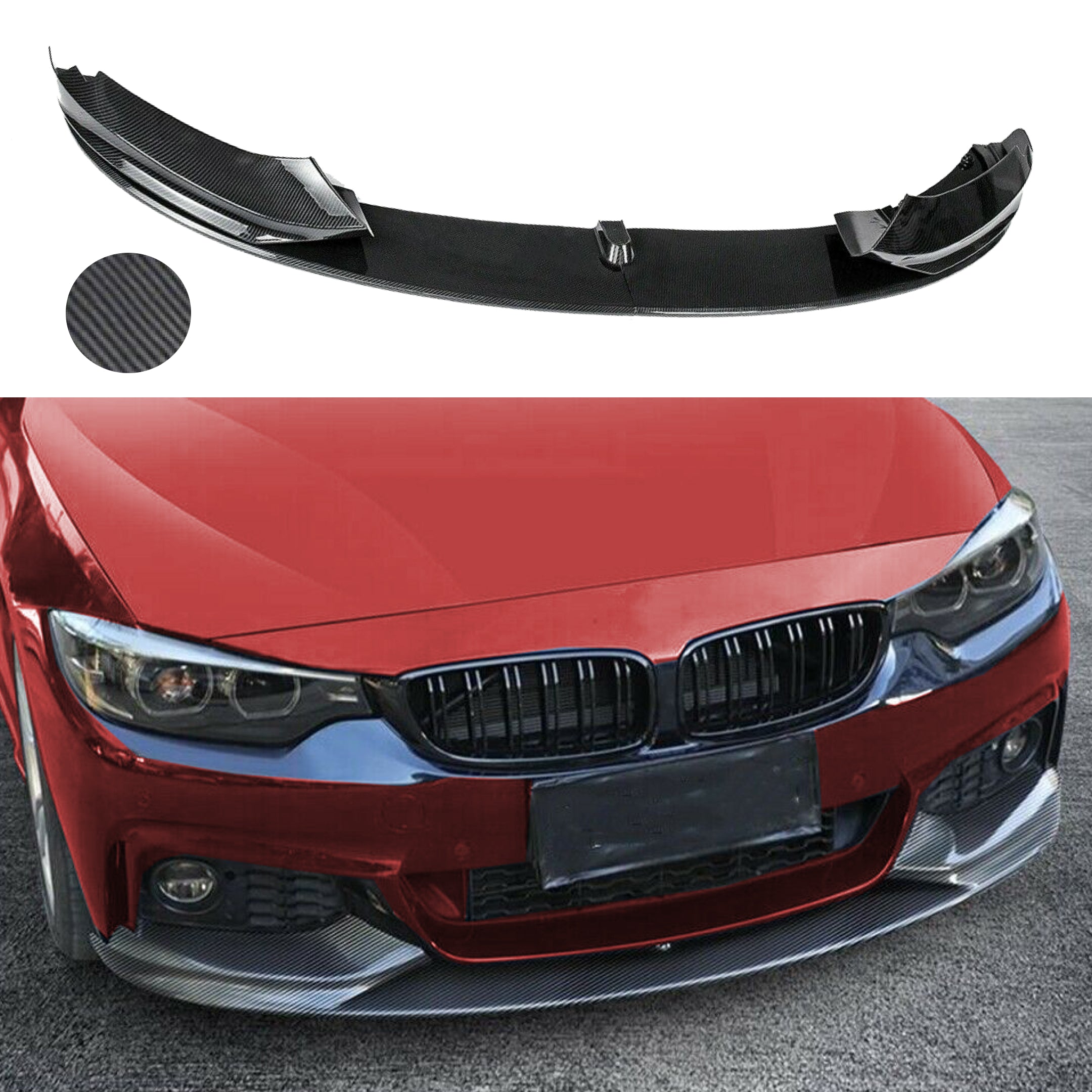 Fits 2014-2020 BMW F32 F33 F36 4 Series M Sport Front Lip Spoiler (Carbon Fiber Print)