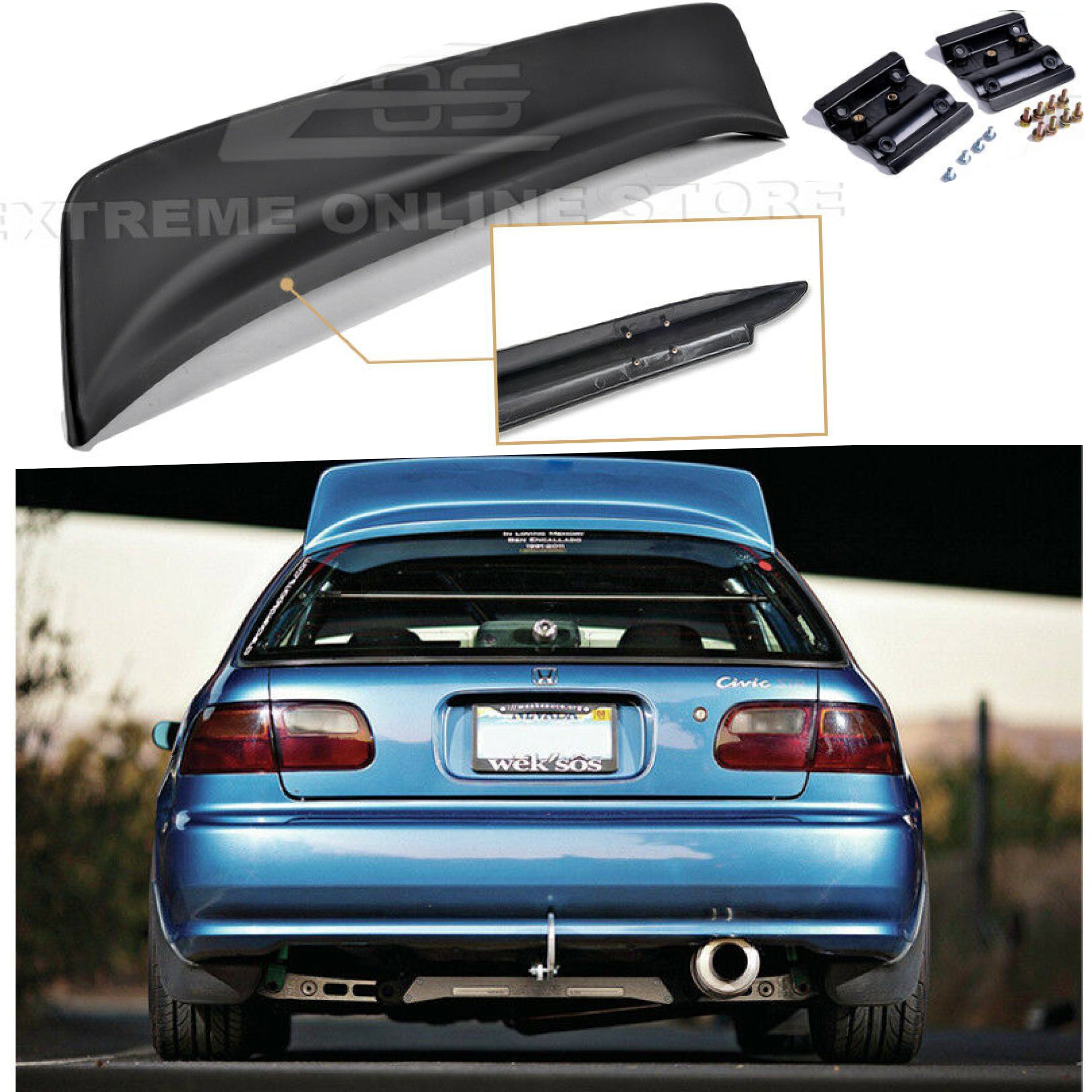 For 1992-1995 Honda Civic Hatchback BYS Style PRIMER BLACK Rear Roof Wing Spoiler
