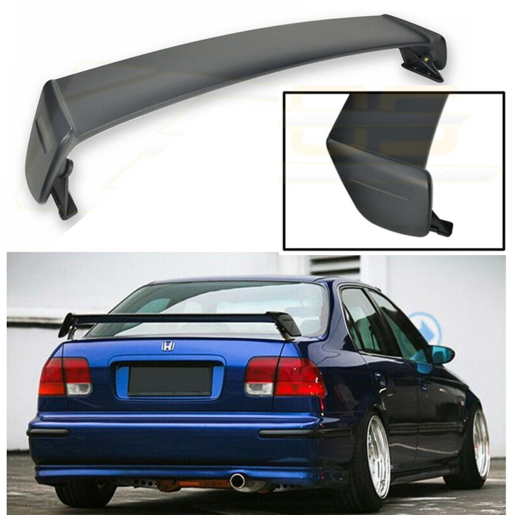 For 1996-2000 Honda Civic EK Sedan ABS Plastic MUGEN Style Rear Trunk Wing Spoiler (Primer Black)-1