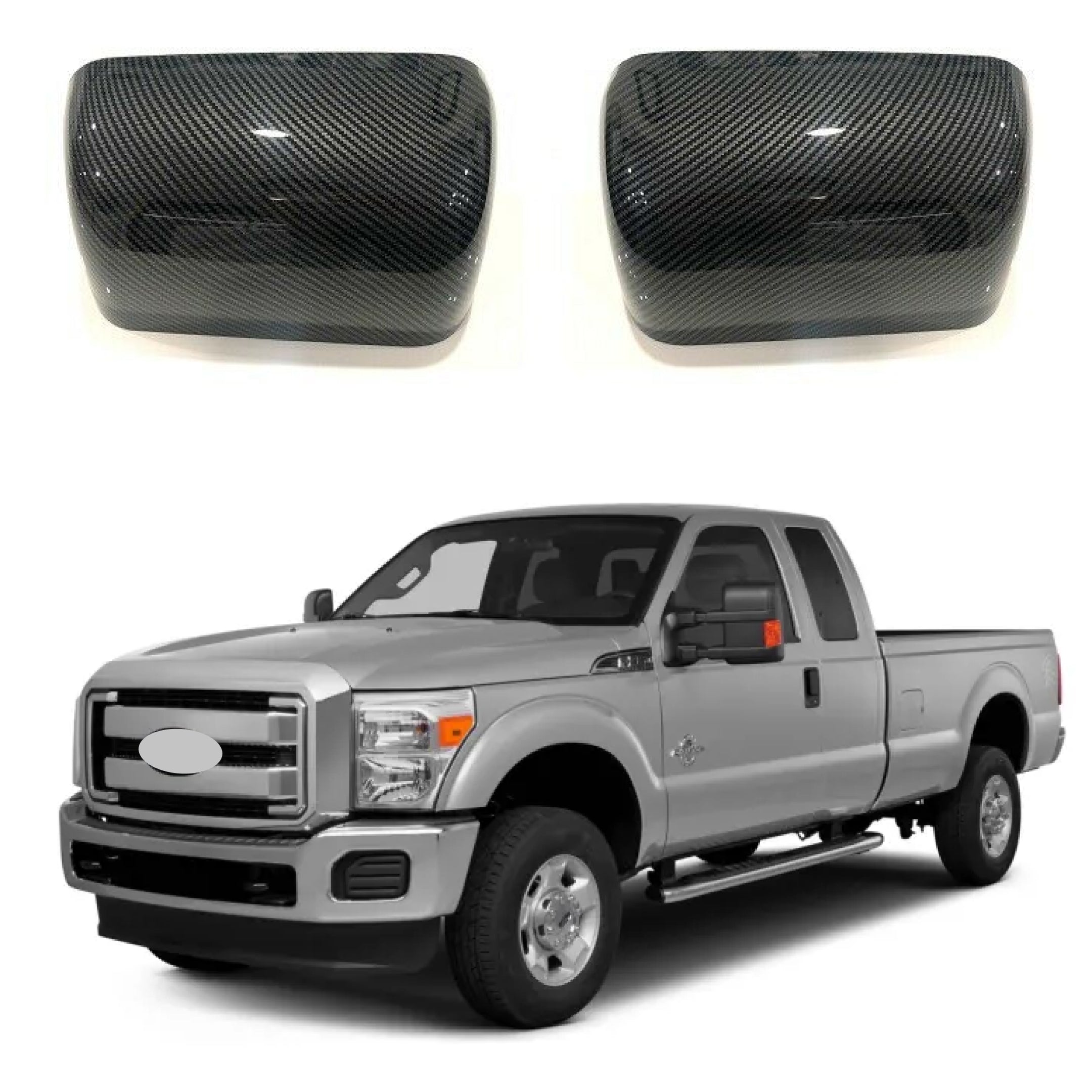 Fits 2008-2015 Ford F250 F350 F450 Rear View Mirror Covers Overlay (Carbon Fiber Print)