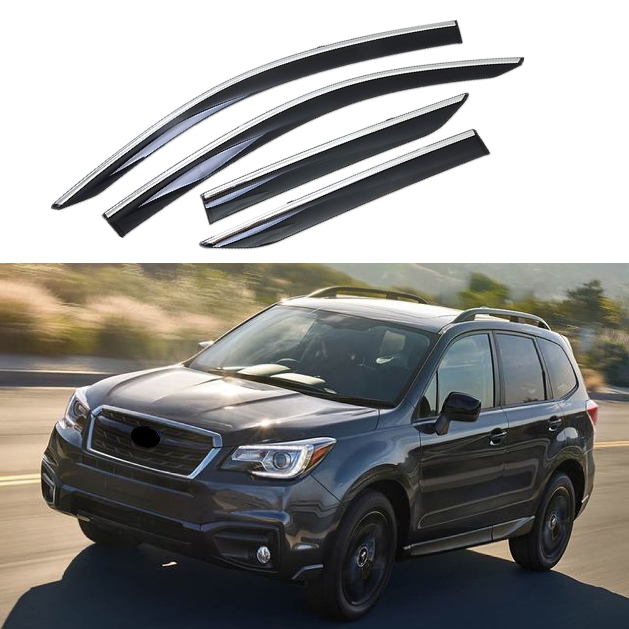 Fit 2014-2018 Subaru Forester Clip-On Chrome Trim Vent Window Visors Rain Sun Wind Guards Shade Deflectors